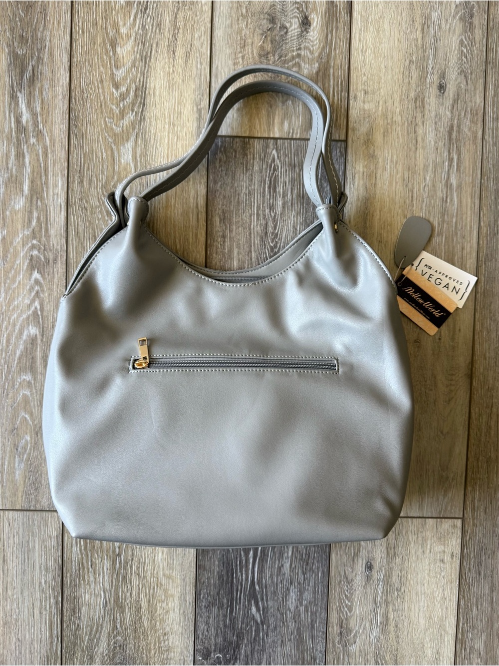 Mellow World Brand, Embroidered Vegan Leather Shoulder Tote Bag in Gray NWT